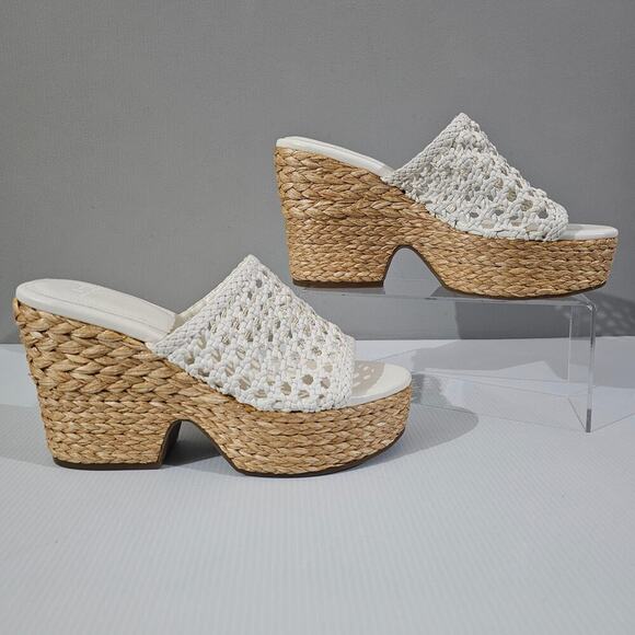 NEW Marc Fisher LTD Hollis Wedge Size 10 Platform Espadrille Sandal White Raffia - Picture 3 of 12